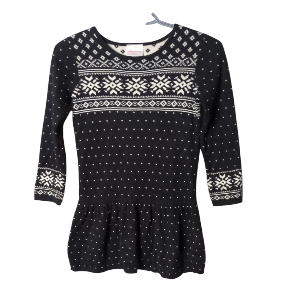 Hanna Andersson Black and White Nordic Snowflake Sweater Dress Size 6-7 (120cm)